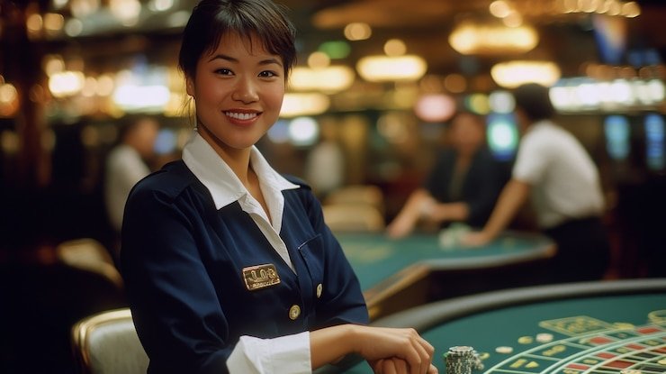 Antarmuka aplikasi kasino mobile lukisan slot menampilkan meja live dealer